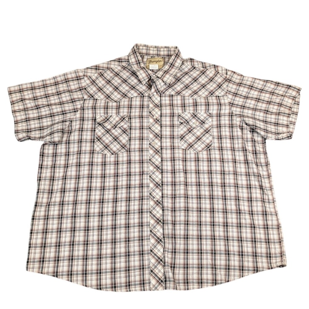 Wrangler Western Fashion Snap Shirt Mens 3XL Brown Plaid Short Sleeve WM202BR